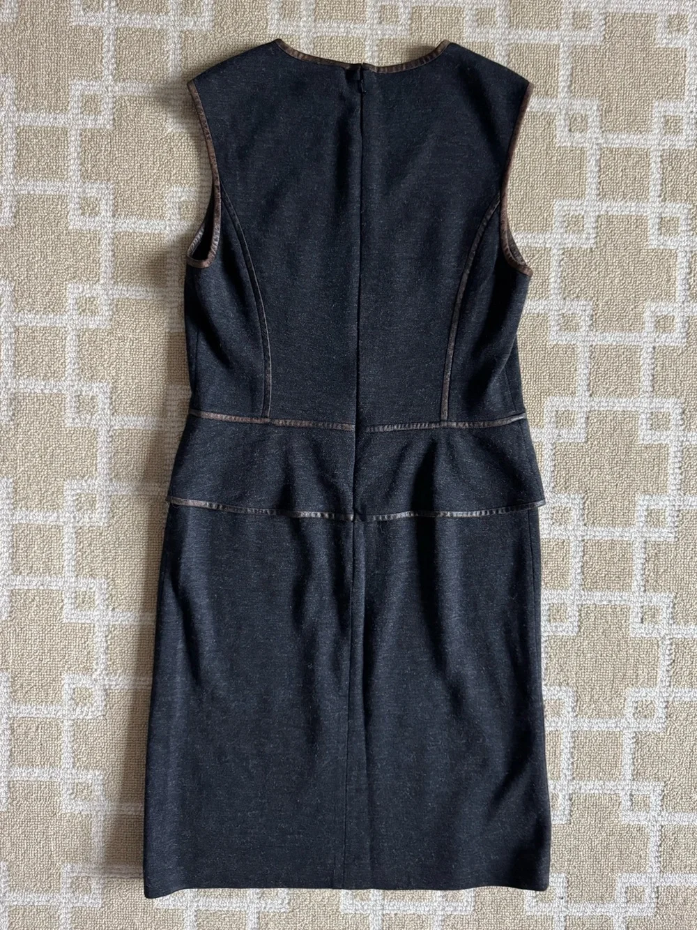Tory Burch Wool Blend Peplum Sheath Dress Charcoal Distressed Trim Size Large